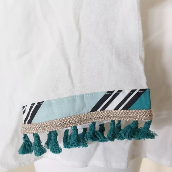 Chico’s Women's White Embellished Open Front Tassle Tie Lightweight Jacket Sz L - Picture 11 of 13